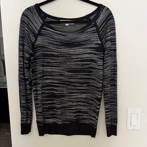 LOFT Black and White Striped Crew Neck Sweater